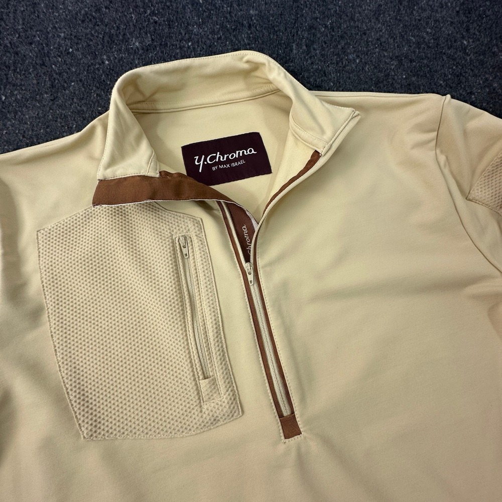 Y.Chroma Max Israel Slow Twitch Shirt Quarter Zip Pullover Tan Beige Mens Size L